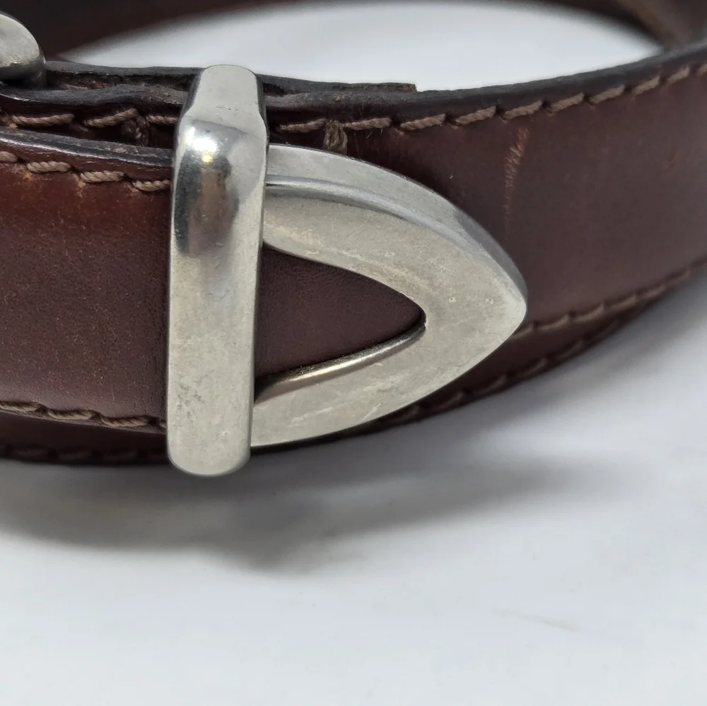 VINTAGE OLD NAVY BROWN ITALIAN LEATHER BELT SILVER BUCKLE END CAP UNISEX MEN 28
